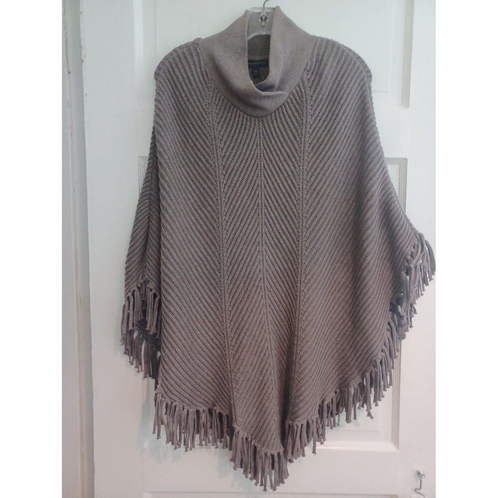 Banana Republic taupe mockneck poncho XS fringe ribbed cotton sweater minimalist